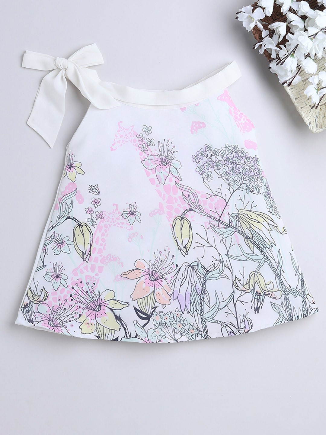 

MANY FROCKS & Girls Floral Printed Georgette Dress, White