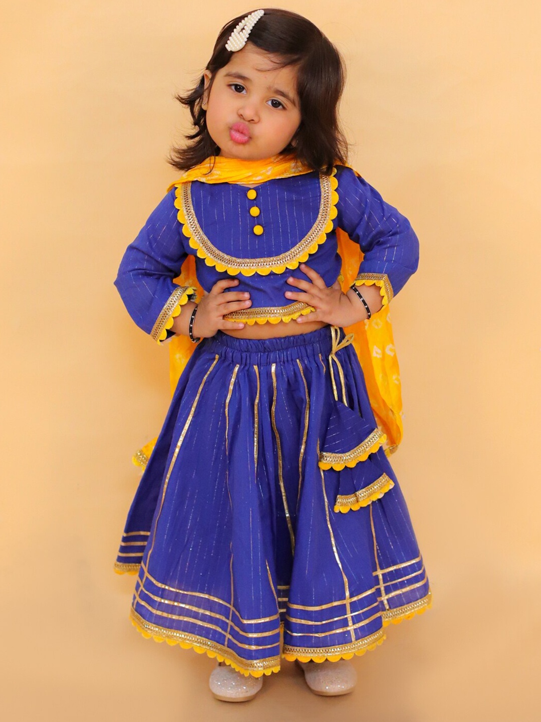 

BAESD Girls Embellished Ready to Wear Lehenga & Blouse With Dupatta, Blue