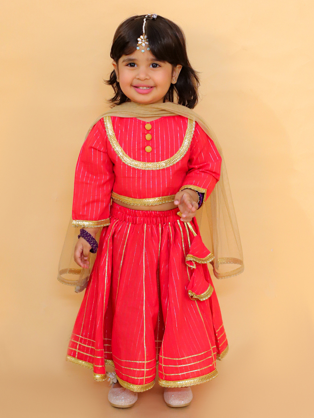 

BAESD Girls Embellished Ready to Wear Lehenga & Blouse With Dupatta, Red