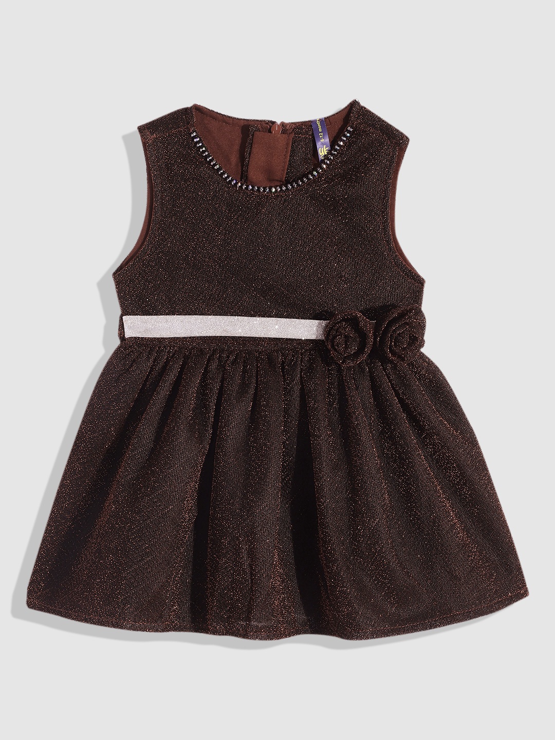 

YK Applique Fit & Flare Dress, Brown