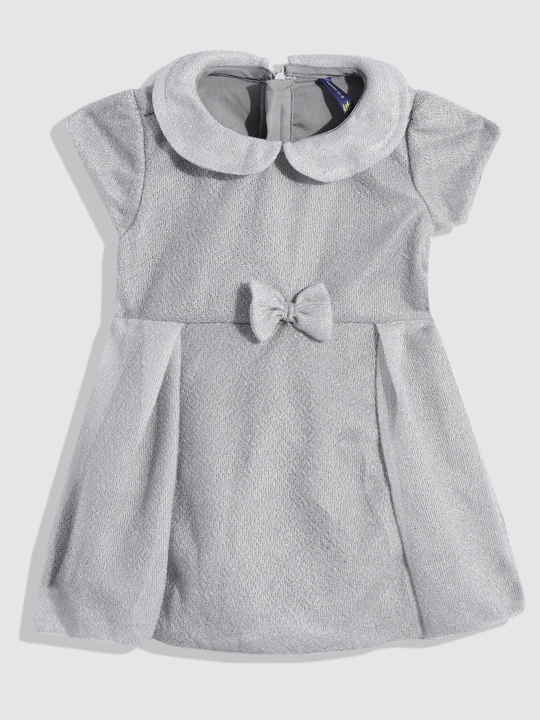 

YK Peter Pan Collar Fit & Flare Dress with Bow Detail, Silver