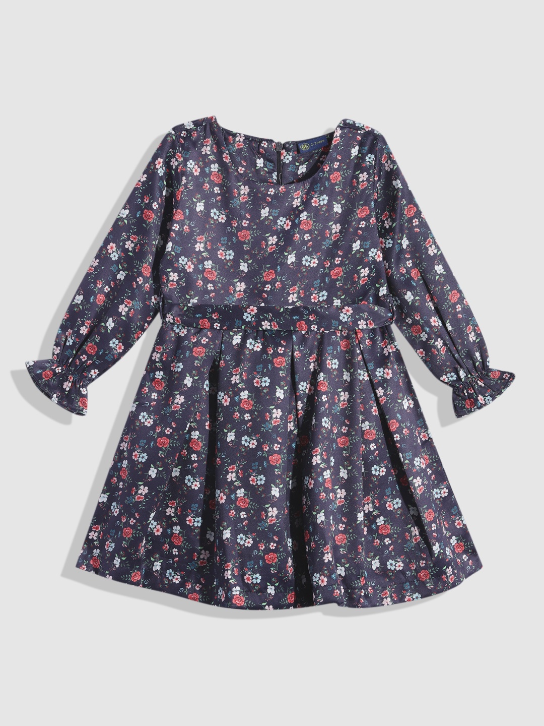

YK Floral Print Puff Sleeves Fit & Flare Dress, Navy blue