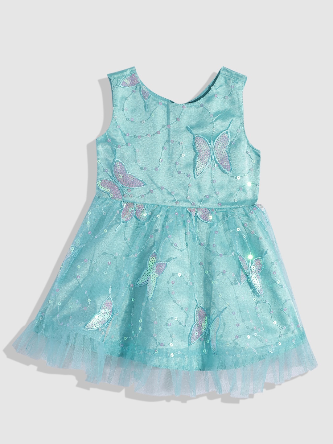 

YK Embellished Net Fit & Flare Dress, Sea green