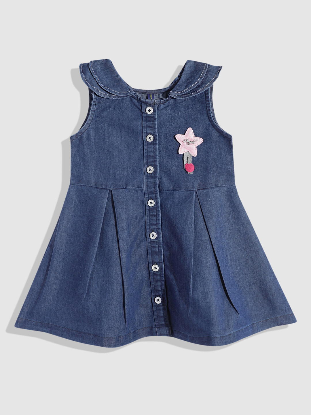 

YK Applique Denim A-Line Dress, Navy blue
