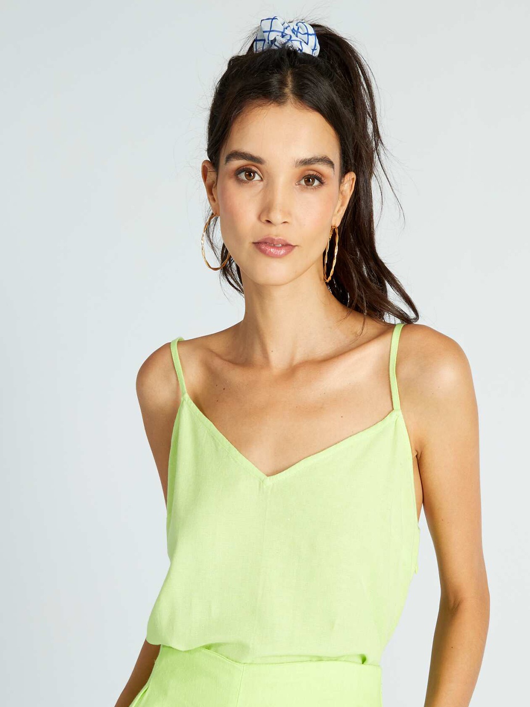 

KIABI Shoulder Strap Cotton Crop Length Opaque Regular Fit Top, Green