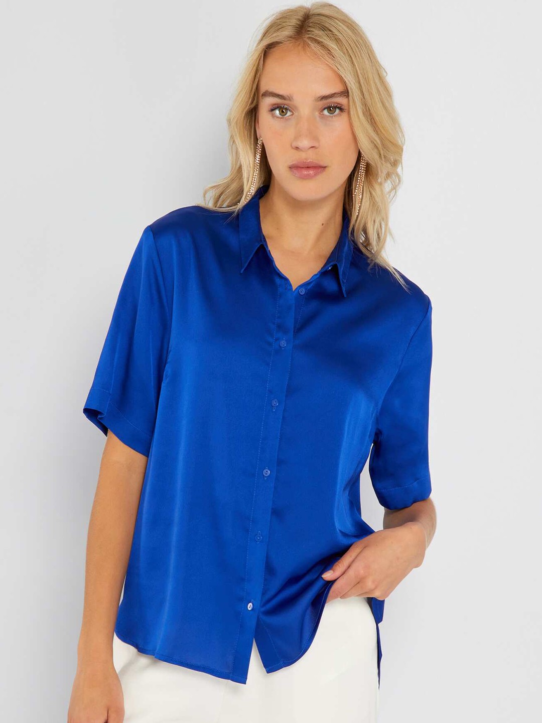 

KIABI Spread Collar Short Sleeves Opaque Casual Shirt, Blue