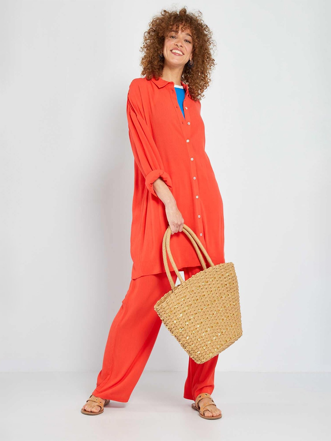 

KIABI Spread Collar Longline Shirt, Pink