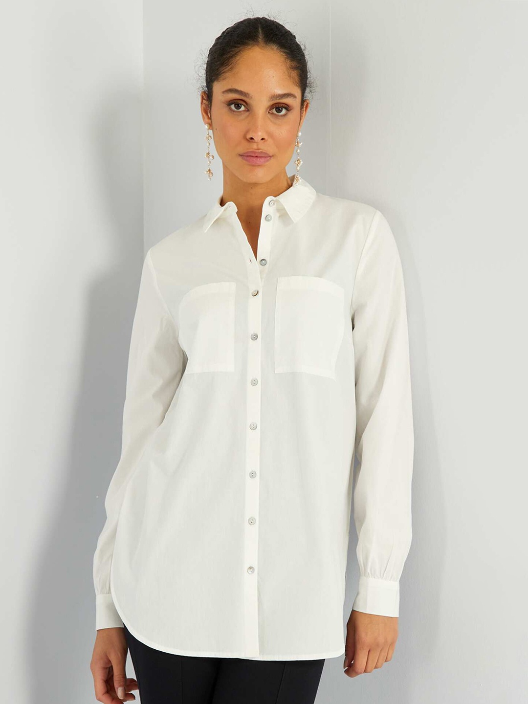 

KIABI Spread Collar Long sleeves Opaque Casual Shirt, White