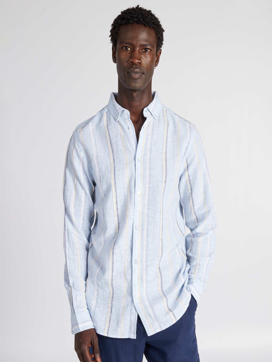 

KIABI Regular Fit Striped Cotton Casual Shirt, Blue