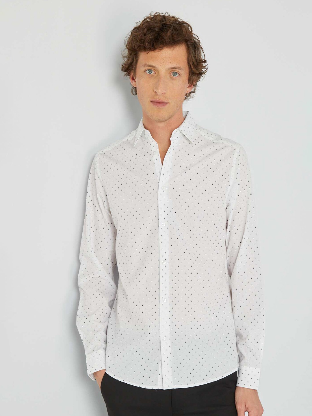 

KIABI Polka Dot Spread Collar Cotton Opaque Casual Shirt, White