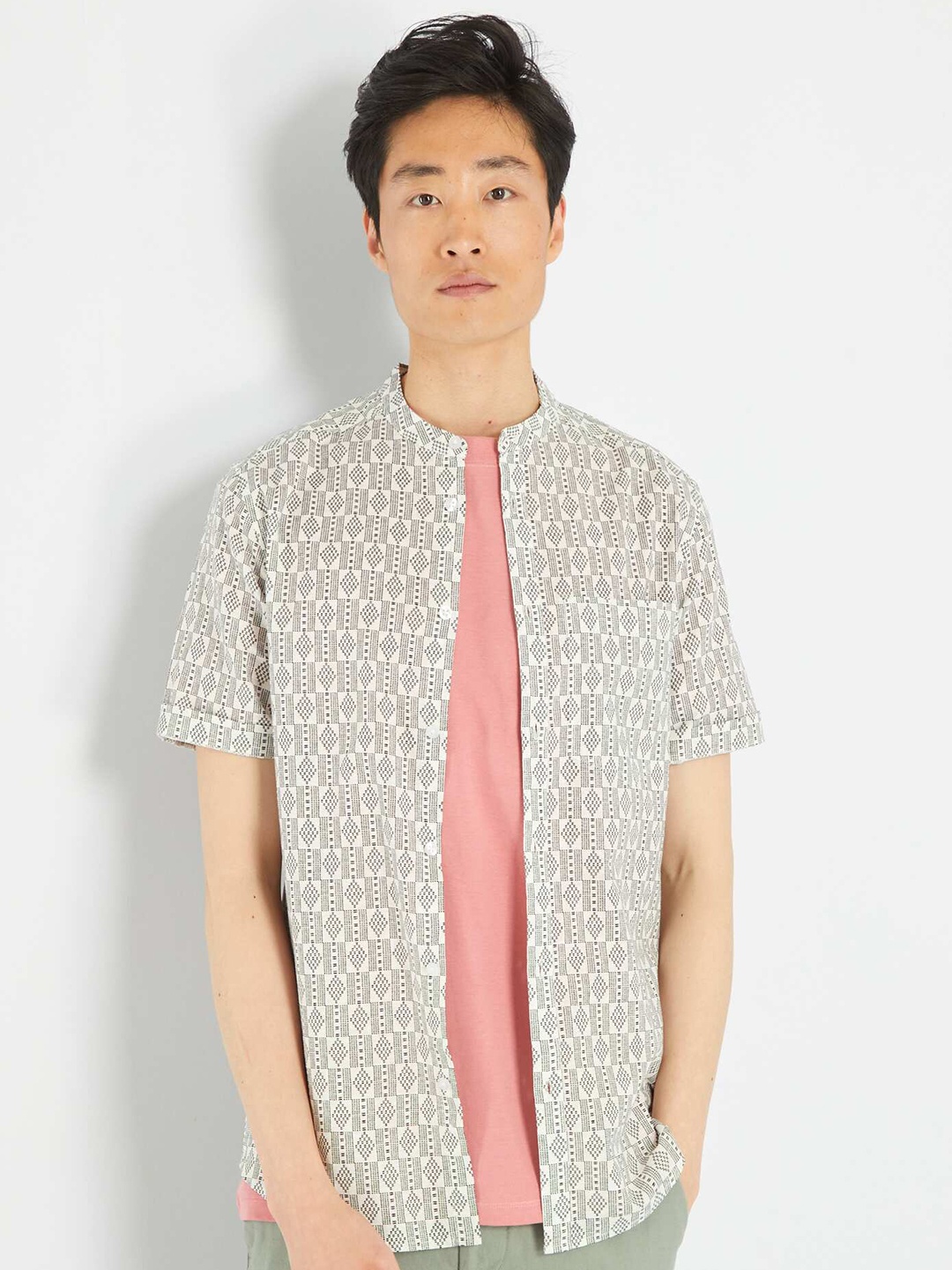 

KIABI Geometric Printed Cotton Casual Shirt, White