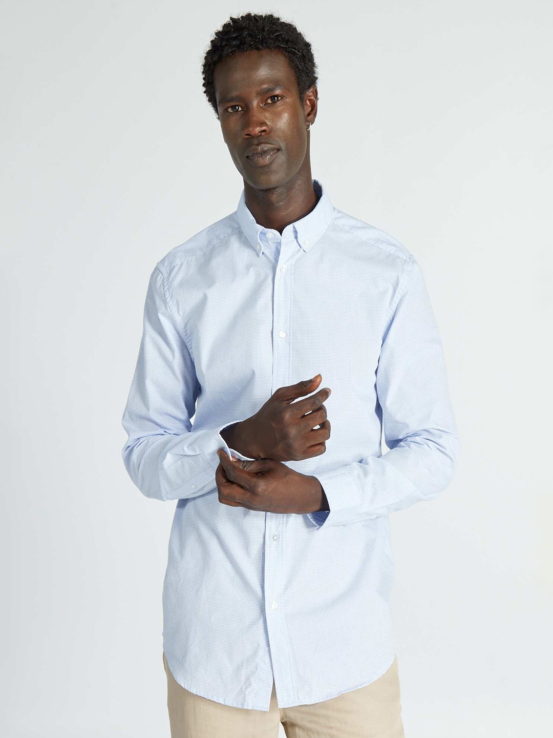 

KIABI Button-Down Collar Cotton Opaque Casual Shirt, Blue
