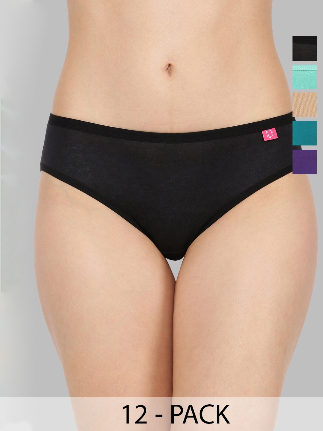 

Dollar Missy Pack Of 12 Assorted Anti Microbial Mid-Rise Hipster Briefs