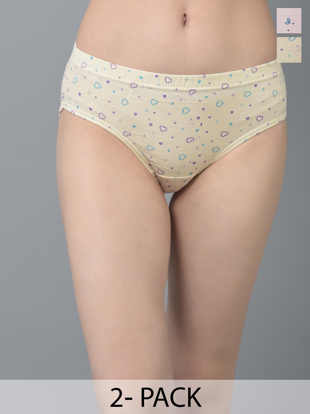 

Dollar Missy Pack of 2 Combed Cotton Light Printed Inner Elasticated Hipster Briefs, Pink