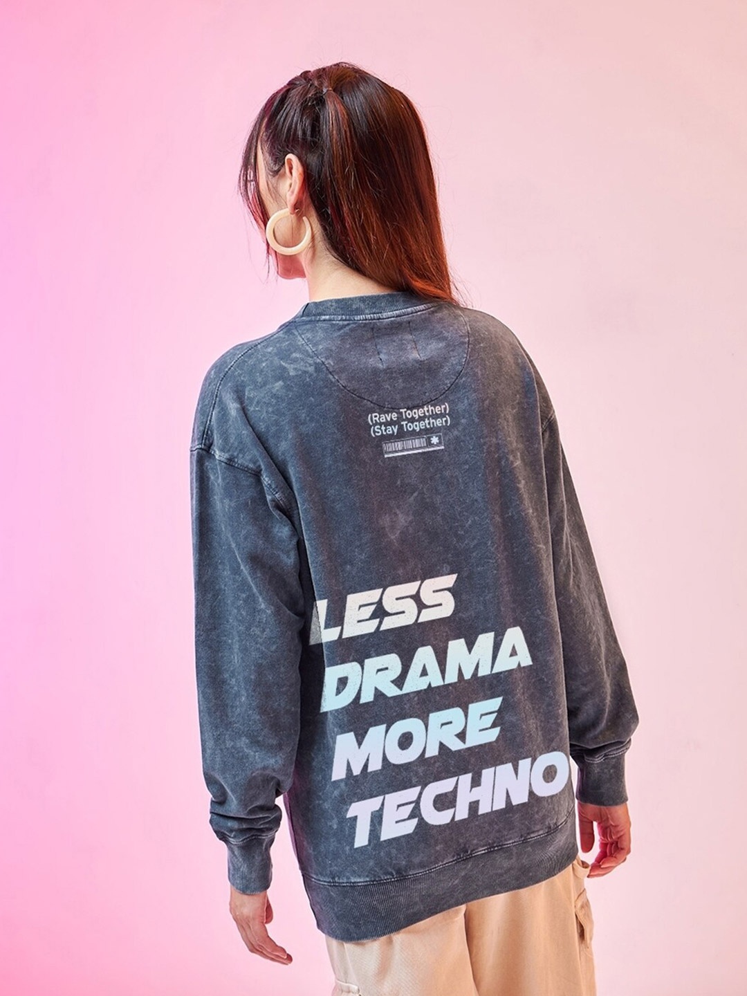 

Bewakoof Heavy Duty 1.0 Women Graphic Printed Oversized Sweatshirt, Blue