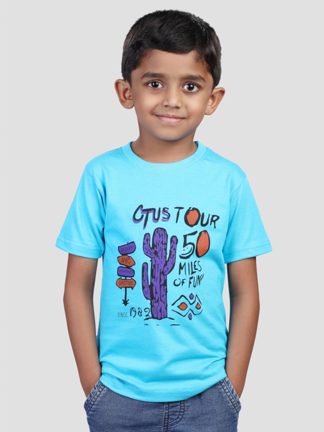 

BAESD Boys Typography Printed Cotton Round Neck Pockets T-shirt, Turquoise blue