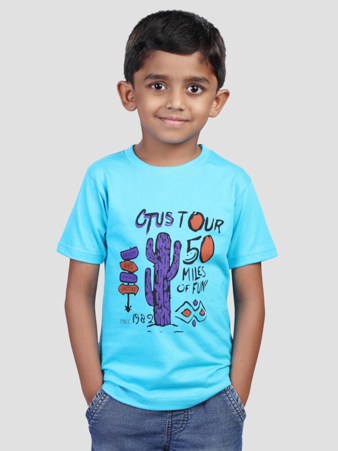 

BAESD Boys Typography Printed Cotton T-shirt, Turquoise blue