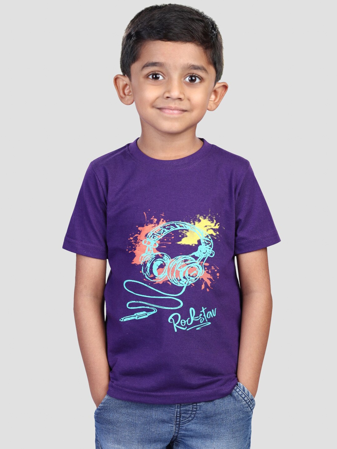 

BAESD Boys Graphic Applique Round Neck Short Sleeves Cotton T-shirt, Purple