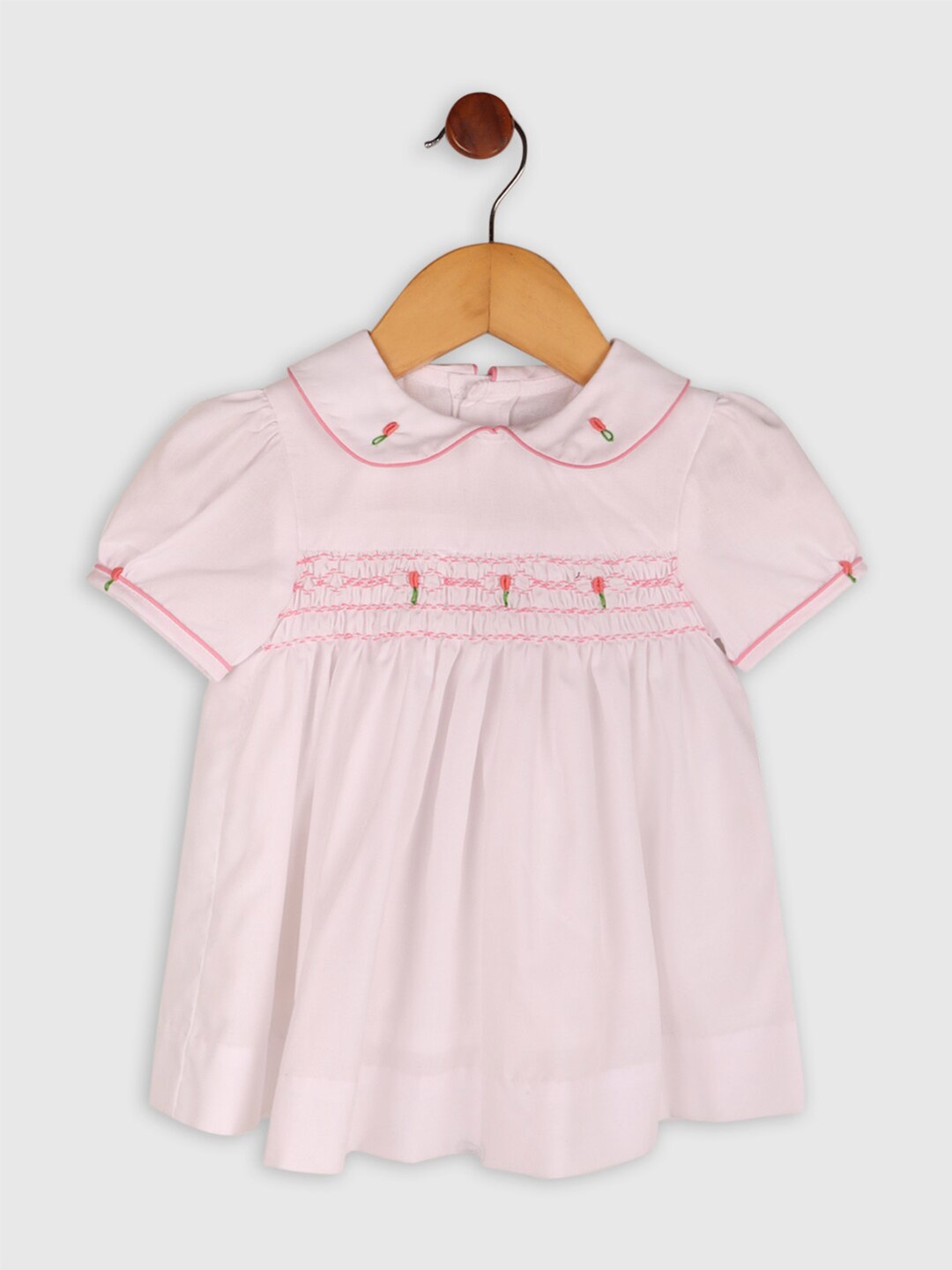

BAESD Girls Embroidered Peter Pan Collar Short Sleeves Cotton Fit & Flare Dress, White