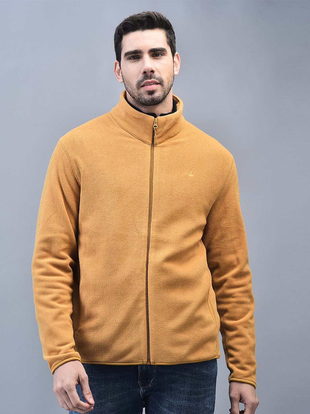 

CANOE Front-Open Mock Collar Zip Straight Casual Sweatshirt, Mustard