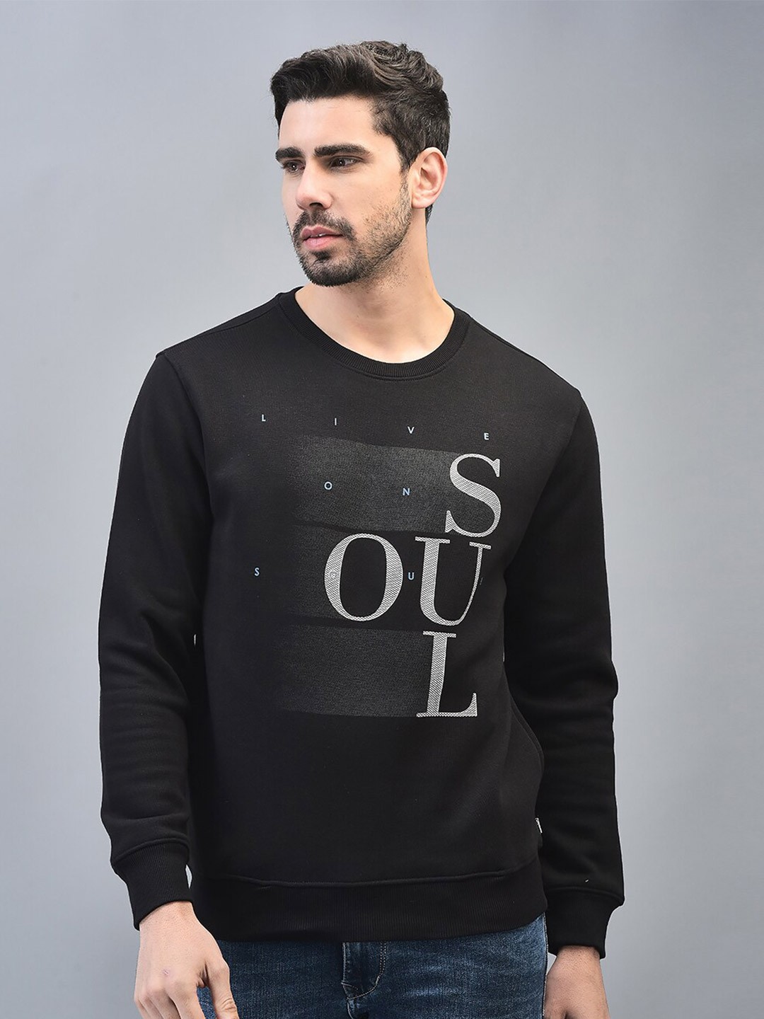

CANOE Alphanumeric Printed Pullover Ribbed Cotton Sweatshirt, Black