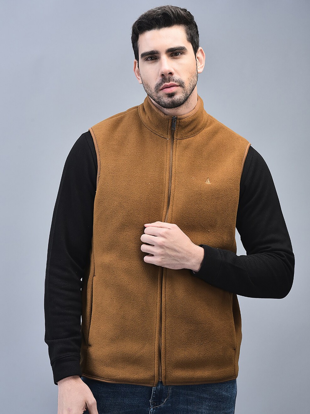 

CANOE Mock Collar Sleeveless Front-Open Sweatshirt, Brown