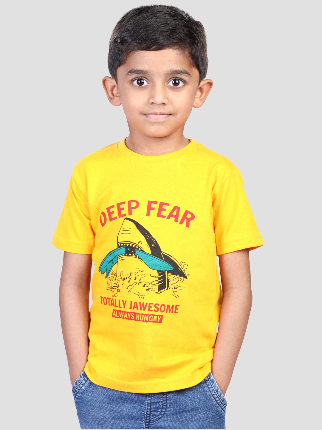 

BAESD Boys Printed Half Sleeve Cotton Tshirt, Yellow