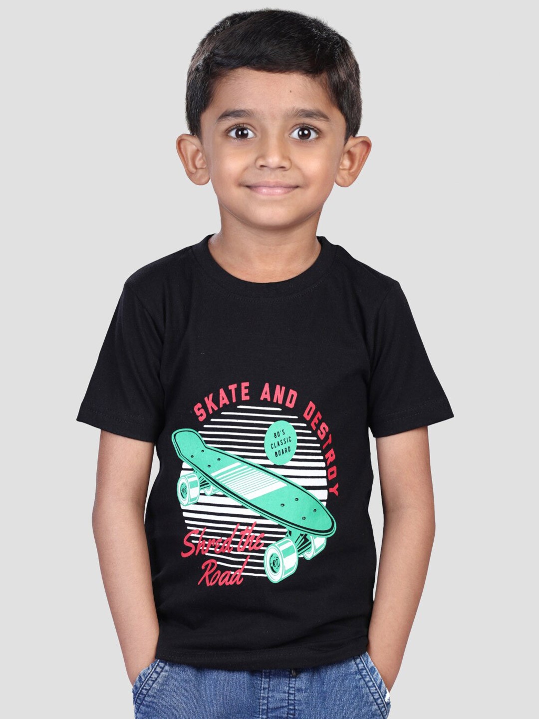 

BAESD Boys Graphic Applique Round Neck Short Sleeves Cotton T-shirt, Black