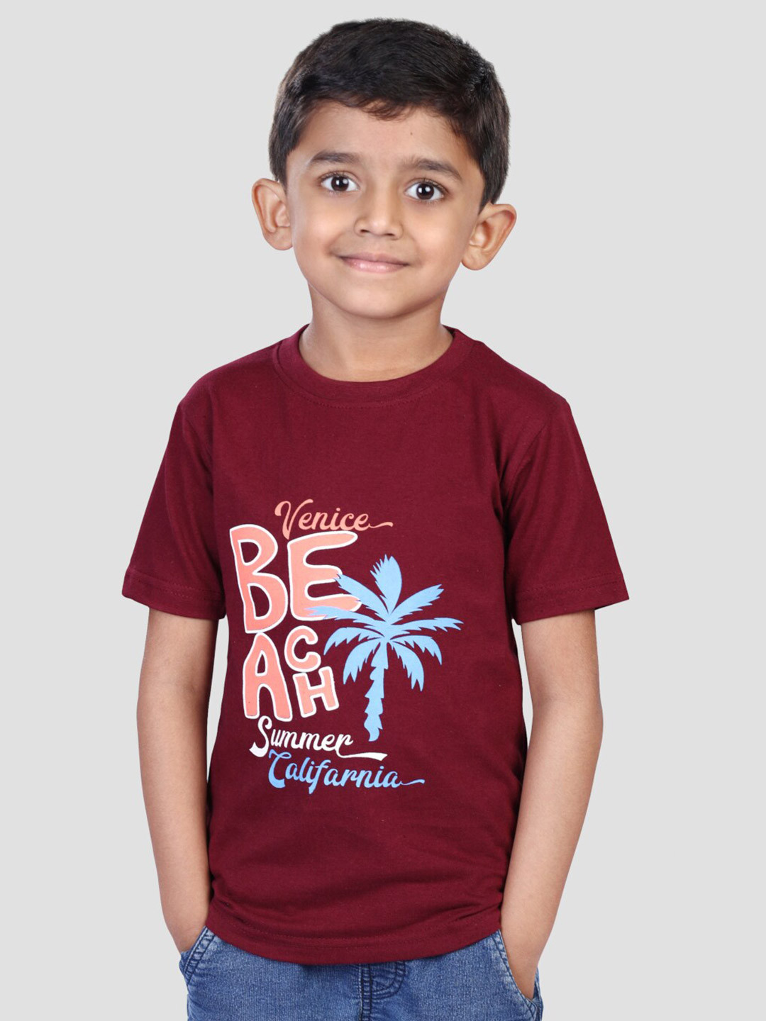 

BAESD Boys Typography Applique Round Neck Short Sleeves Cotton T-shirt, Maroon