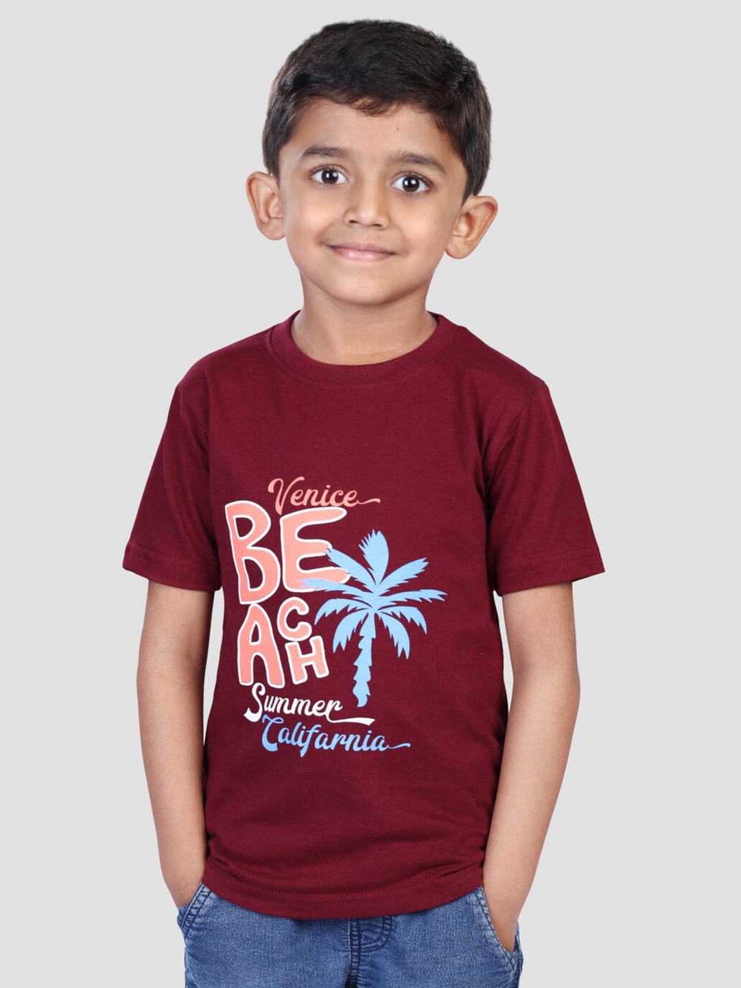 

BAESD Boys Typography Applique Round Neck Short Sleeves Cotton T-shirt, Maroon