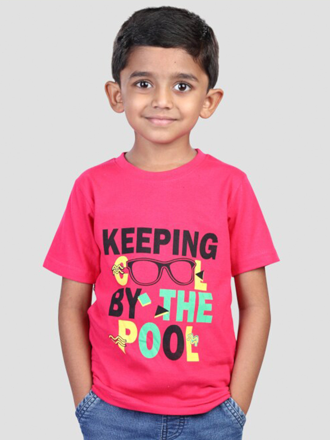

BAESD Boys Typography Applique Round Neck Short Sleeves Cotton T-shirt, Fuchsia