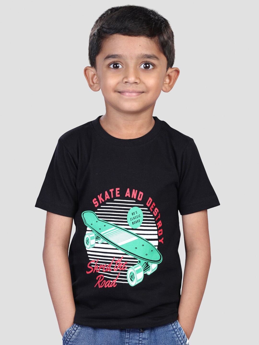 

BAESD Boys Graphic Applique Round Neck Short Sleeves Cotton T-shirt, Black