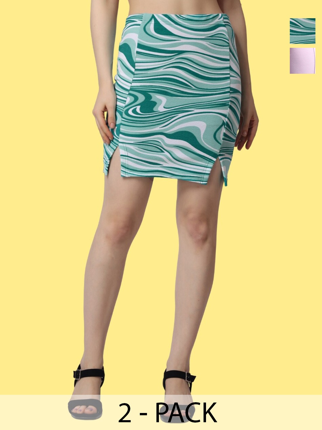 

Popwings Pack Of 2 Abstract Printed Skirt, Pink