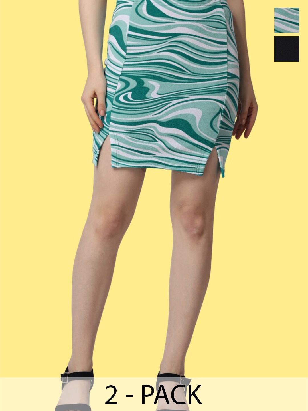 

Popwings Pack of 2 Above Knee Length Skirts, Green