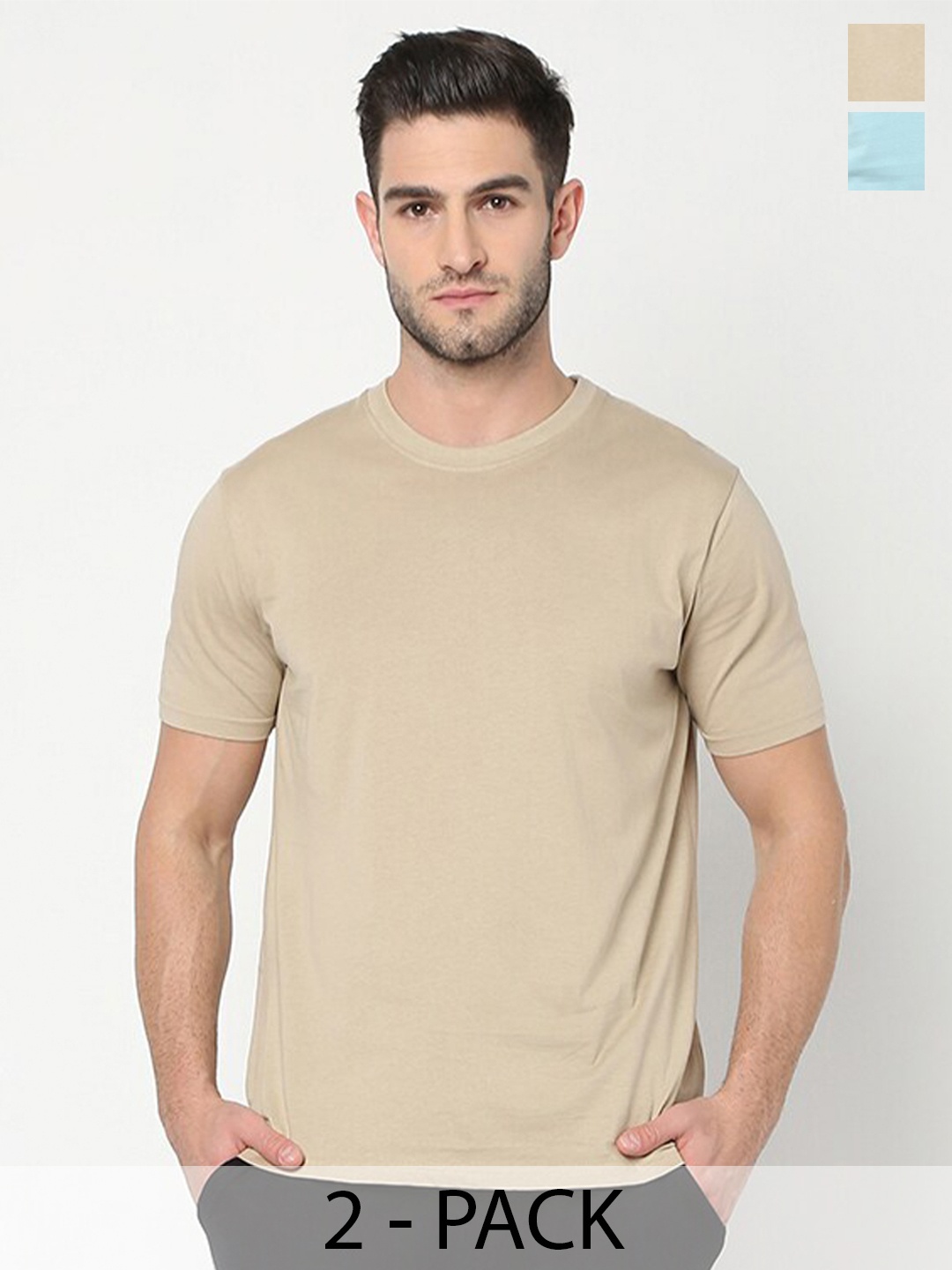 

R&B Pack Of 2 V-Neck Short Sleeves Cotton T-shirt, Beige
