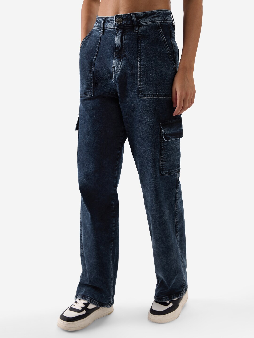 

The Souled Store Women Straight Fit Light Fade Mid Rise Cotton Jeans, Blue
