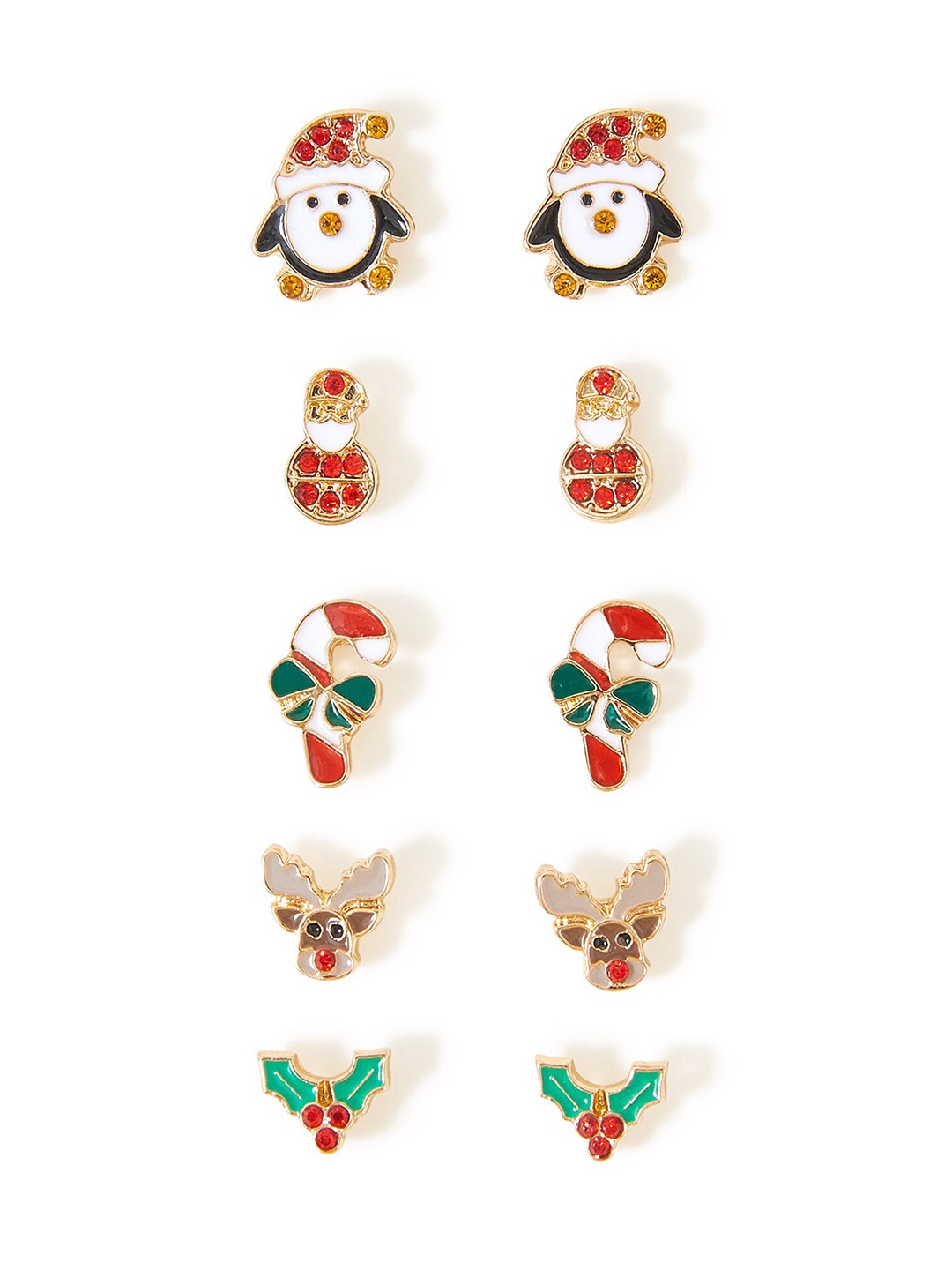 

Accessorize Set Of 5 Stone-Studded Christmas Studs Earrings, Red