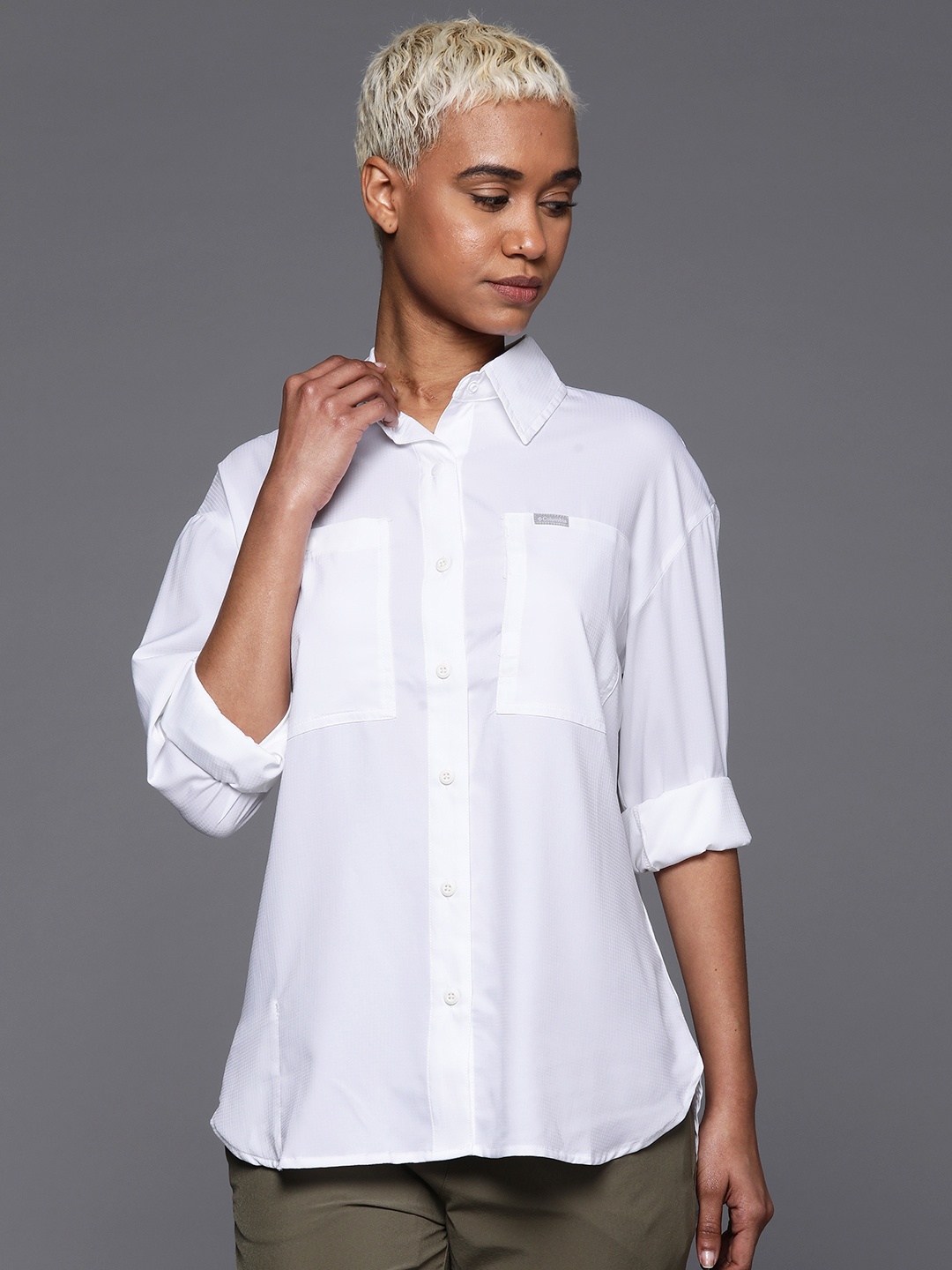 

Columbia Women Standard Micro Checks Casual Shirt, White