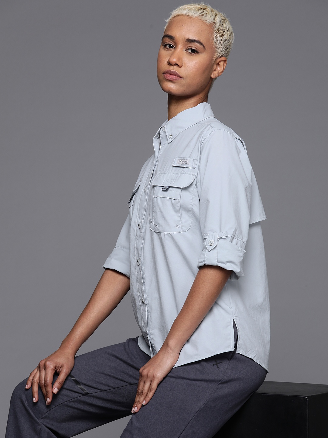 

Columbia Women Standard Solid Casual Shirt, Grey