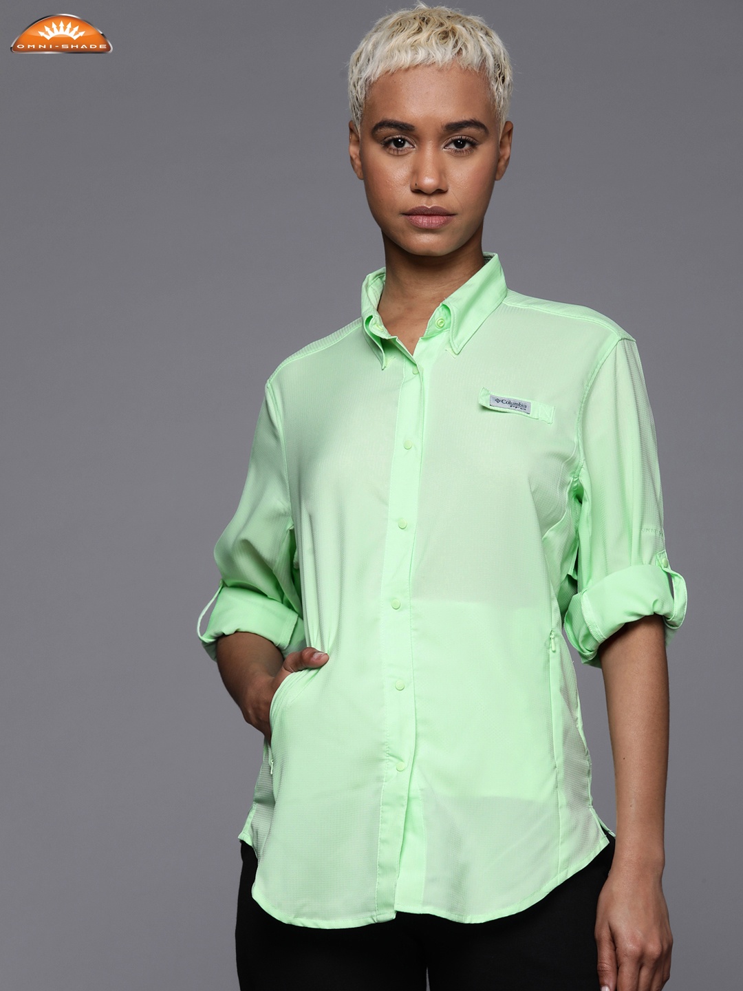 

Columbia Women Standard Micro Checks Casual Shirt, Green