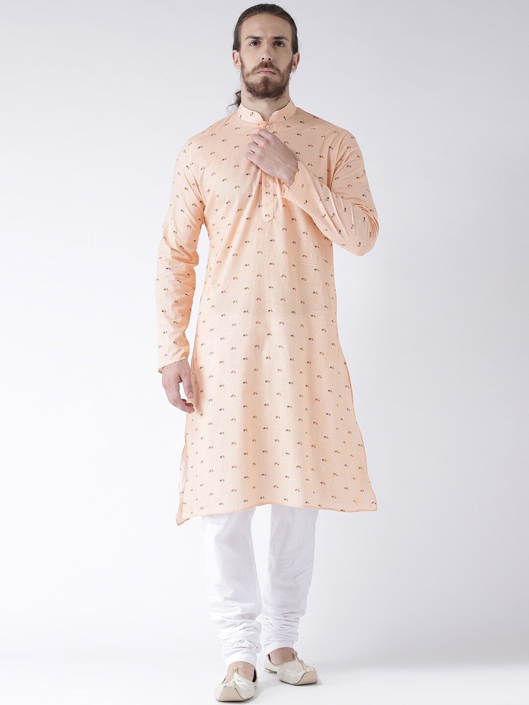 

DEYANN Men Ethnic Motifs Printed Regular Kurta with Churidar, Peach