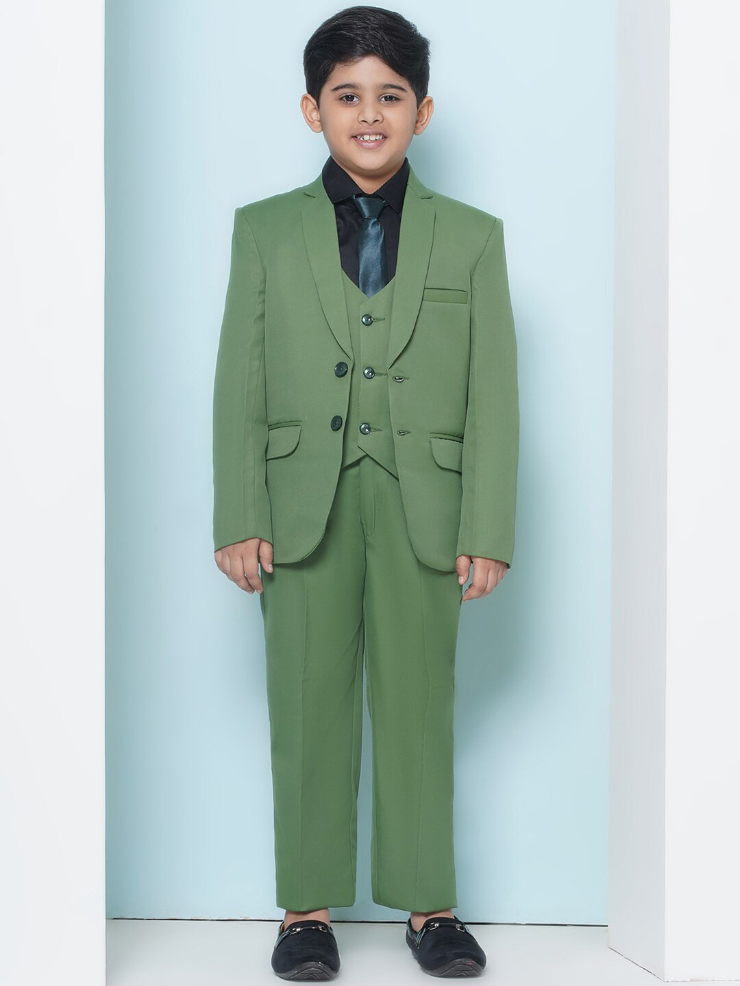 

Aj DEZInES Boys Single-Breasted Cotton 5-Piece Party Suit, Green