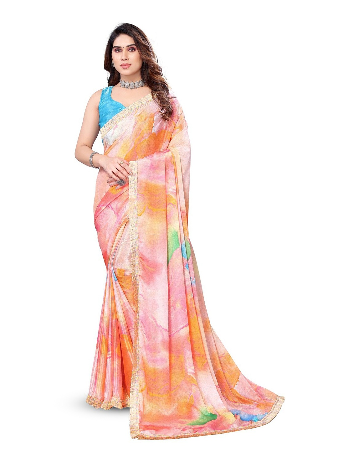 

ROOP SUNDARI SAREES Abstract Dyed Pure Chiffon Saree, Orange