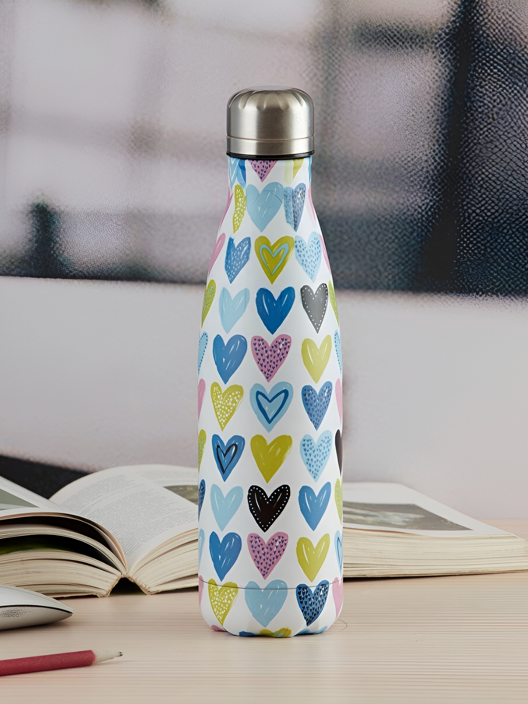 

Kookee White Printed Stainless Steel Vacuum Insulated Double Wall Water Bottle 500ml