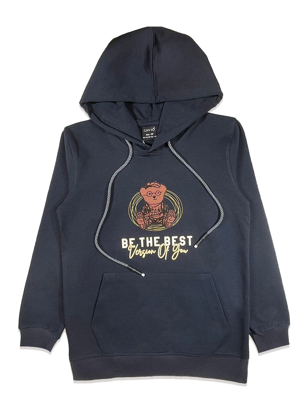 

CAVIO Boys Graphic Printed Hooded Pure Cotton Pullover Sweatshirt, Navy blue
