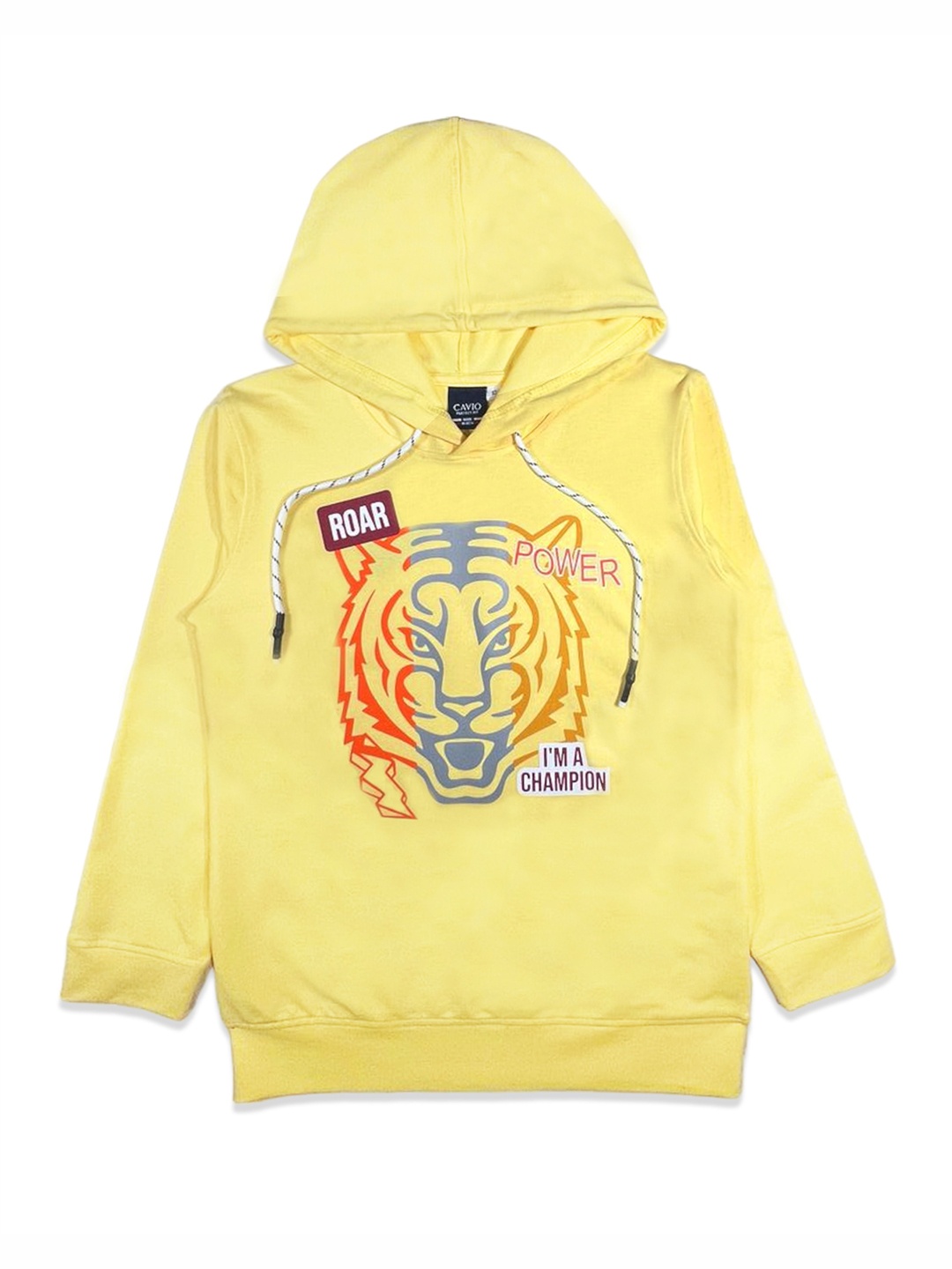 

CAVIO Boys Graphic Printed Cotton Hooded Sweatshirt, Yellow