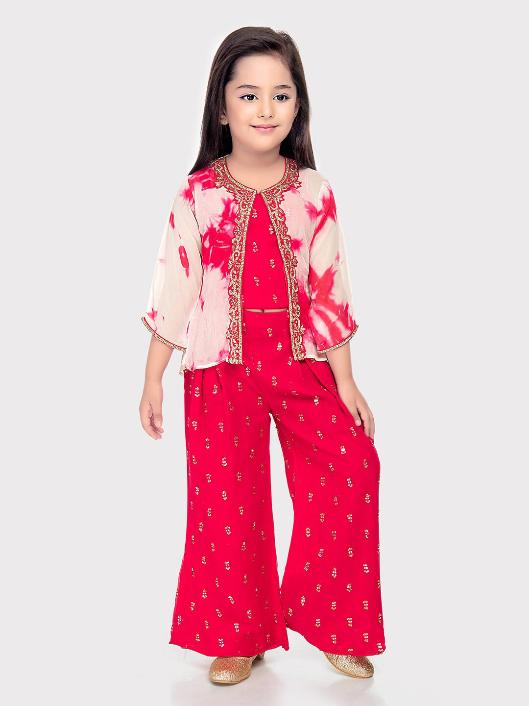 

Tiny Kingdom Girls Printed Top with Pyjamas & Jacket, Pink