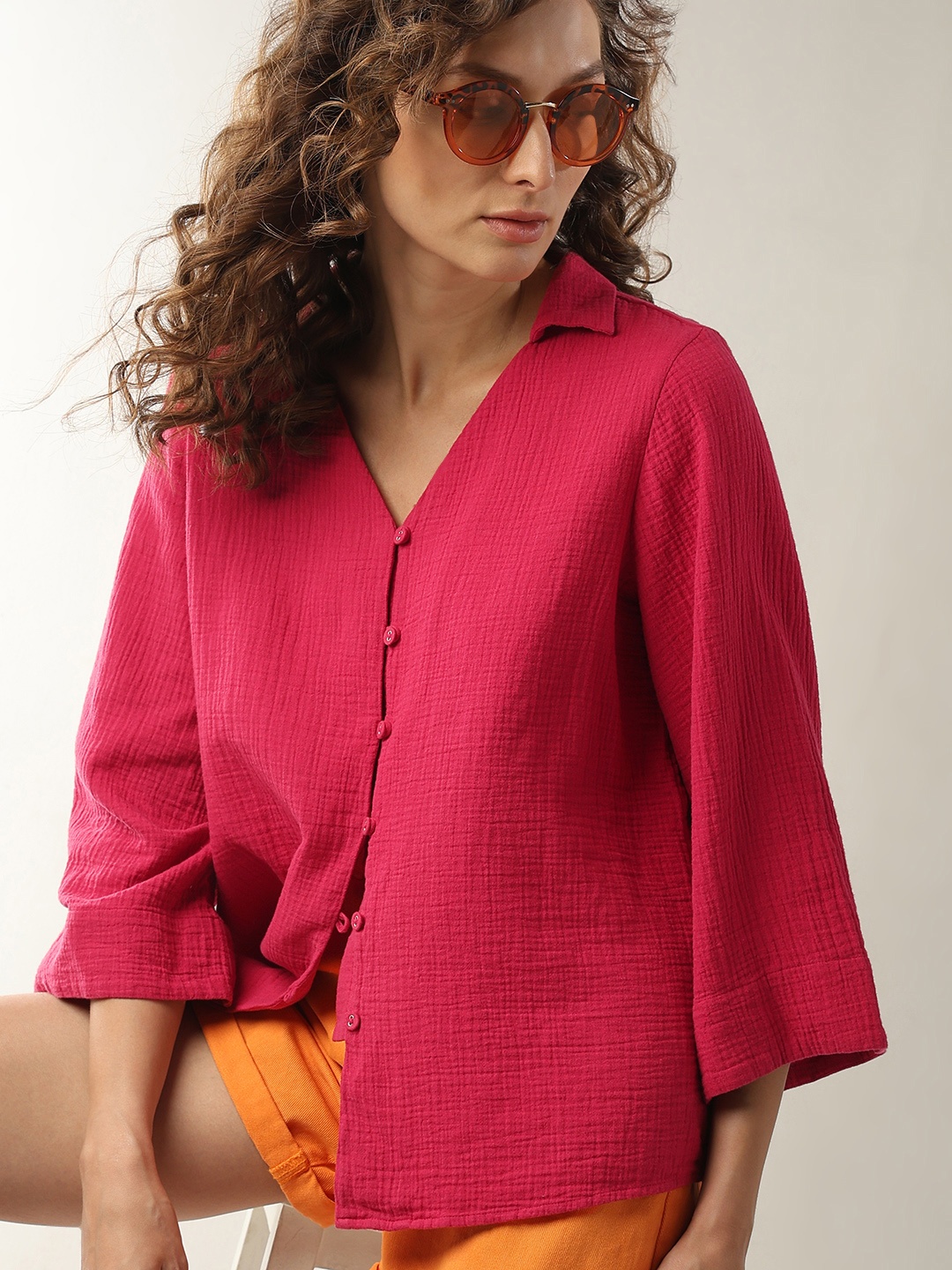 

Vero Moda Textured Spread Collar Casual Shirt, Red