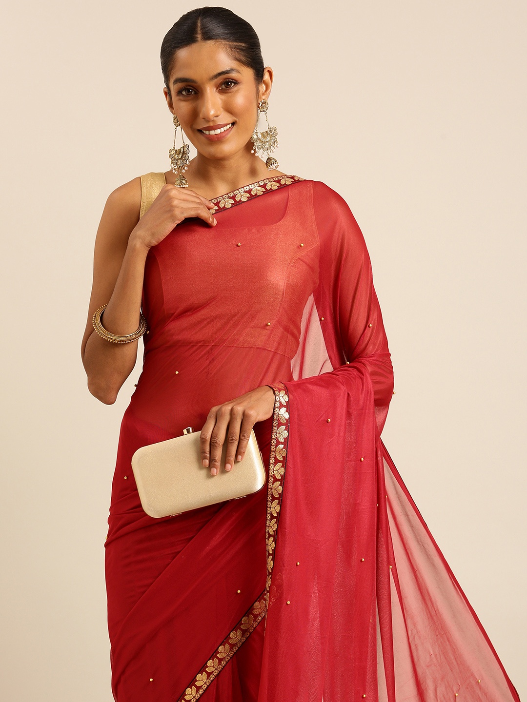 

HERE&NOW Embellished Beads & Stones Saree, Maroon