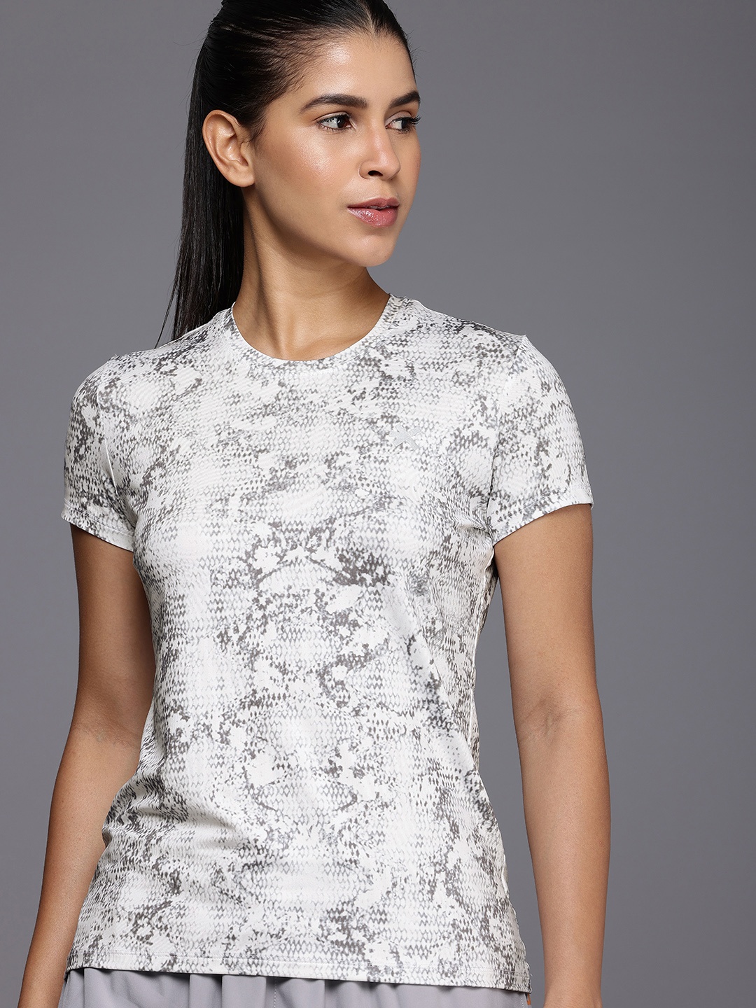 

HRX by Hrithik Roshan Women Abstract Printed Running T-shirt, White